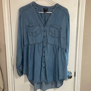 Denim button down peplum